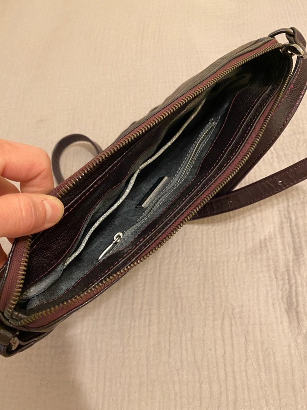 LAUREN MERKIN Classic Dark Brown Leather Crossbody Bag -  Women's Shoulder Bag - Picture 11 of 11